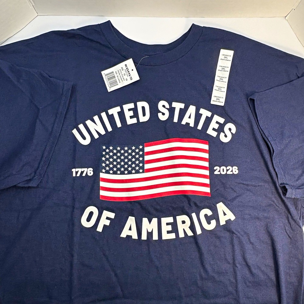 Kohls USA 2026 American Flag Graphic T Shirt Blue Mens 2XL Crew Neck Cotton